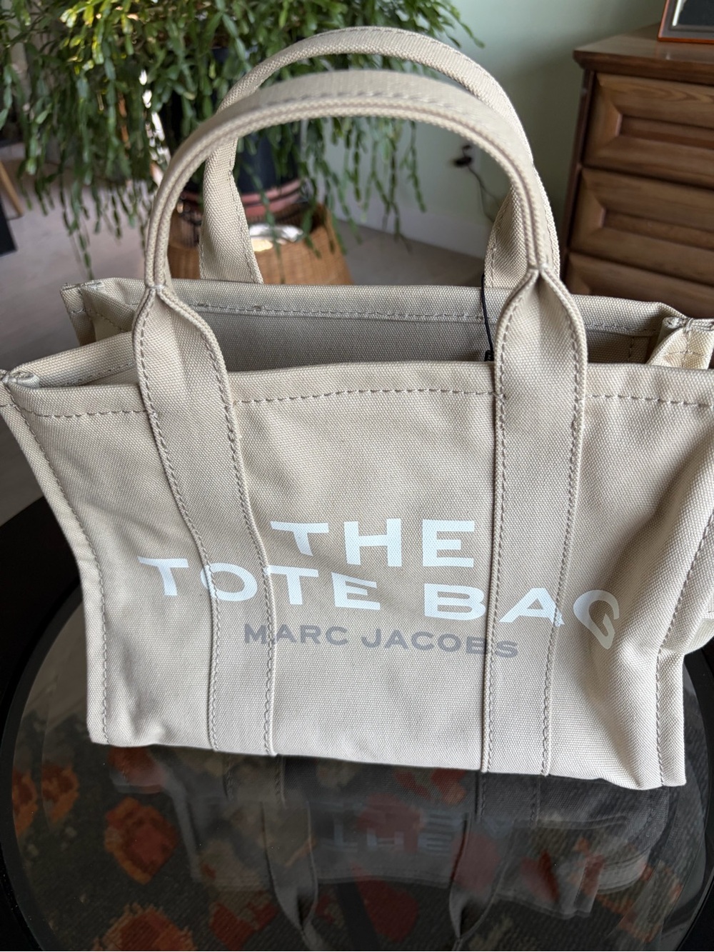 Marc Jacobs Beige Canvas 'The Tote Bag' Small Top-Handle Tote